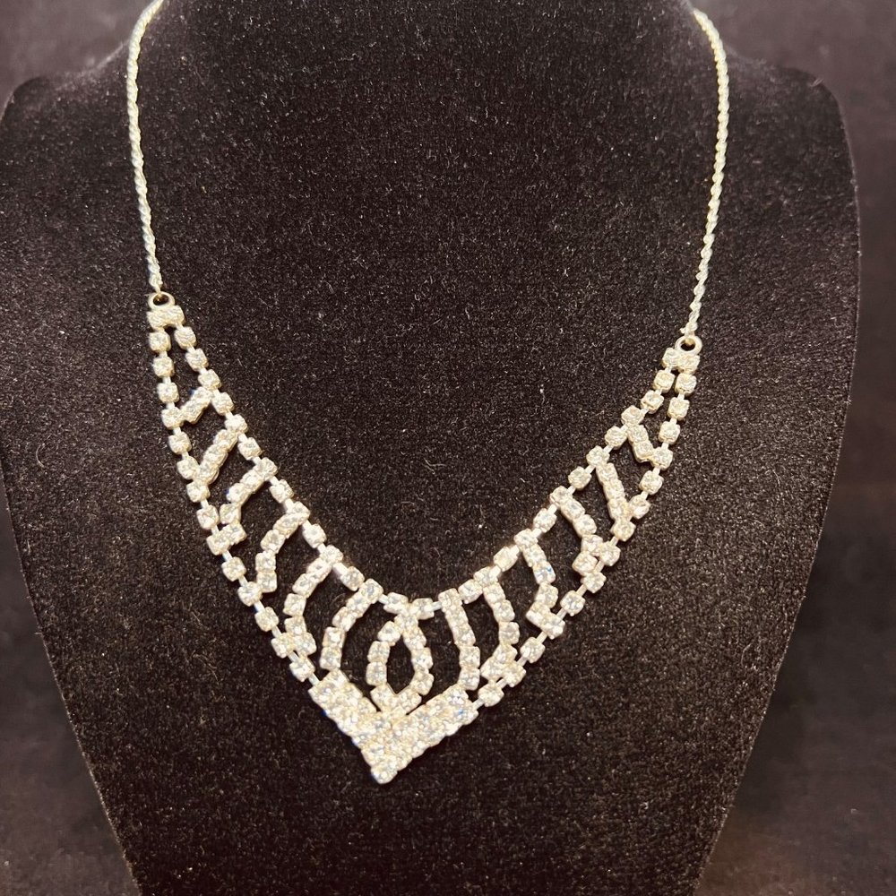 Clair's Silver Tone Clear Rhinestone Bib Necklace (3841)